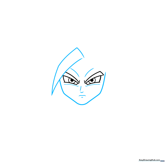 Sketching Gohan's facial structure and initial spiky hair lock.