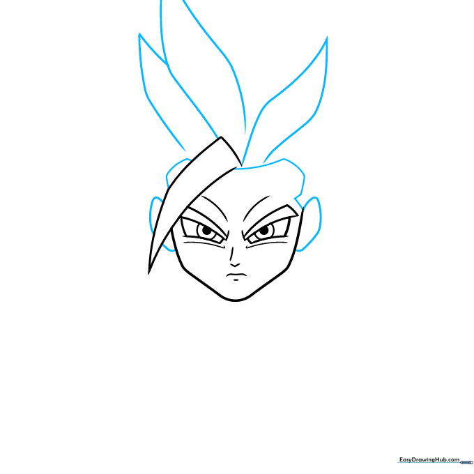 Drawing Gohan's ears and the start of his hairline.
