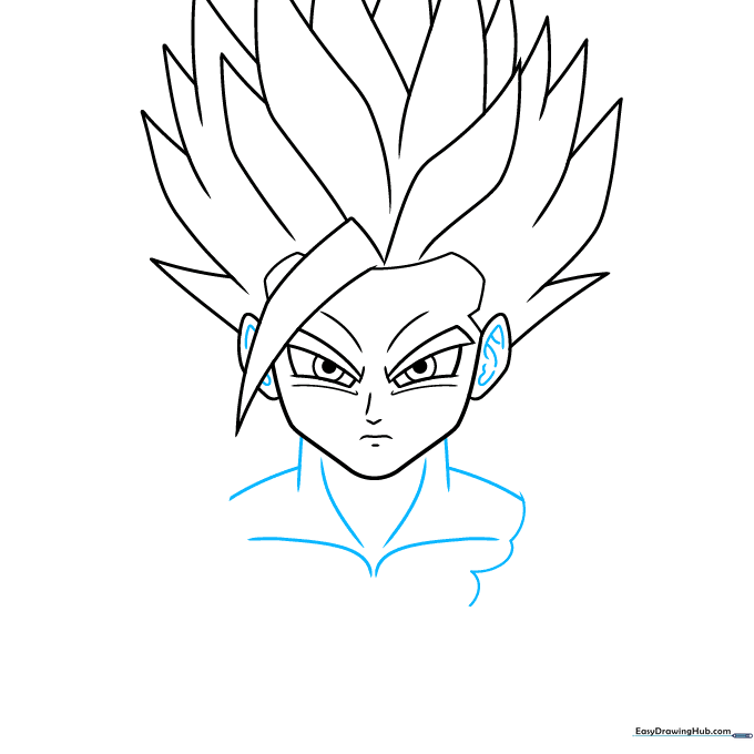 Sketching Gohan's neck, shoulders, and gi collar.