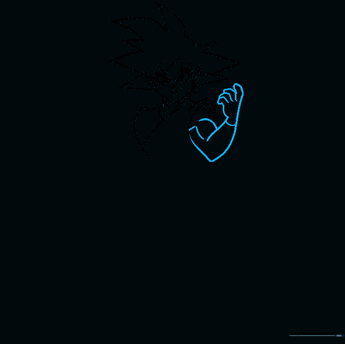 Detailing the right arm and hand with fingers and sleeve folds.
