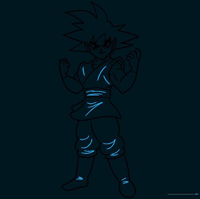 Final line art of Goku Black with clothing folds and clean outlines.