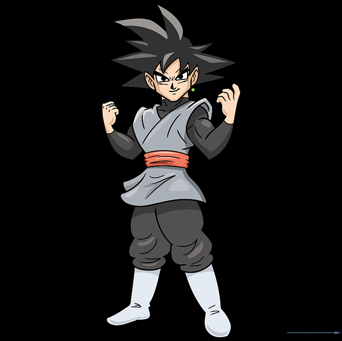 Fully colored Goku Black illustration with grey robes and signature black hair.