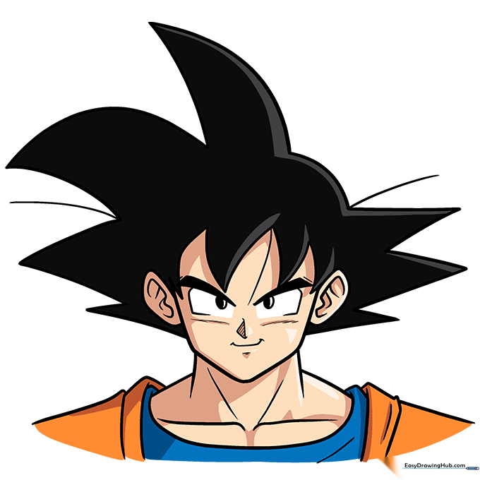 The final colored drawing of Goku in his signature orange and blue gi.