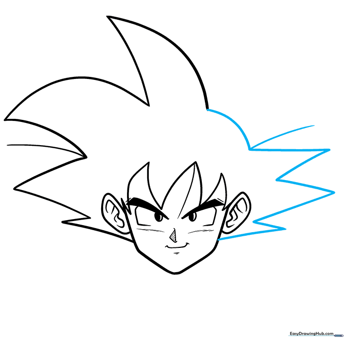 The completed outline of Goku's spiky hair.