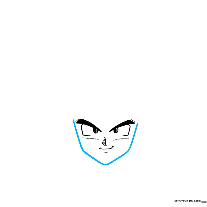 The outline of Goku's chin and jawline connecting to the face.