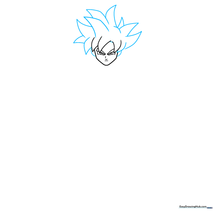 Detailed line art showing the completion of Goku's iconic spiky hair and ear placement.