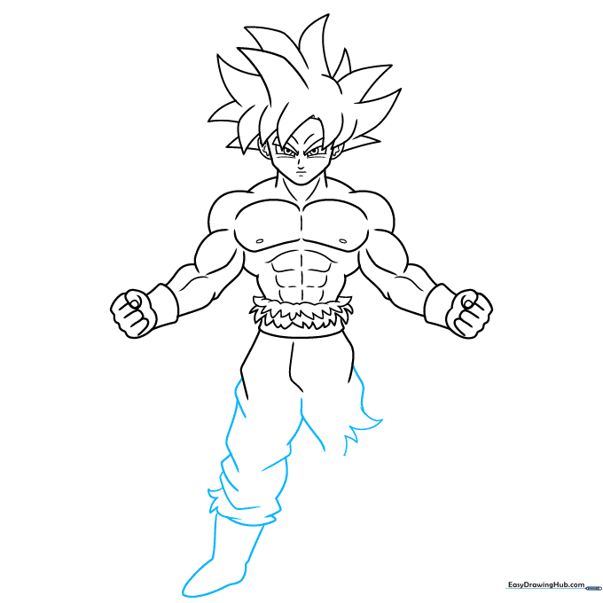 Line art showing the progression of Goku's legs and the structure of his martial arts boots.