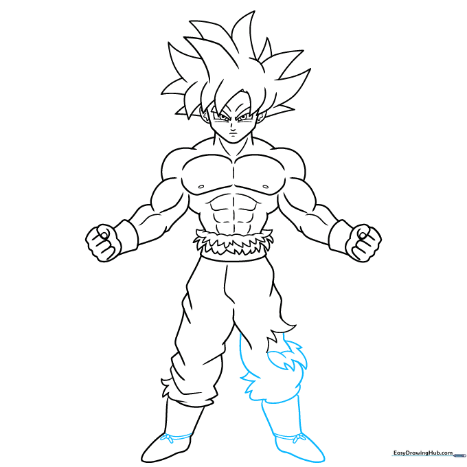 Detailed drawing of Goku's boots, highlighting the laces, rips, and fabric texture.