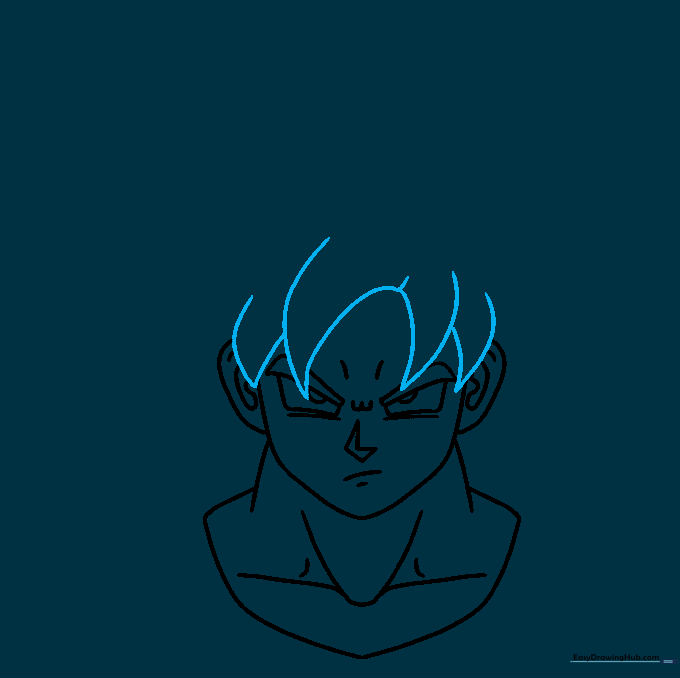 Beginning the outline of Goku's spiky Ultra Instinct hair.