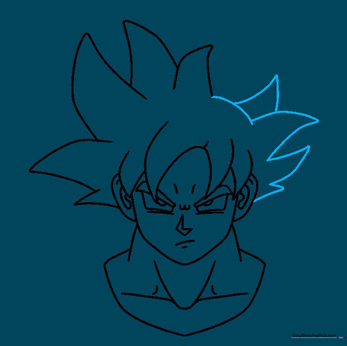 Completed line art of Goku's head and hair.
