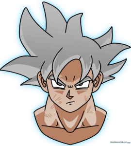 A vibrant, high-quality illustration of Goku in his Ultra Instinct form, ready for coloring.