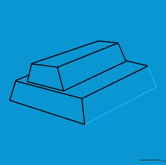 Drawing the side edge of the bottom gold bar to match the perspective of the top bar.