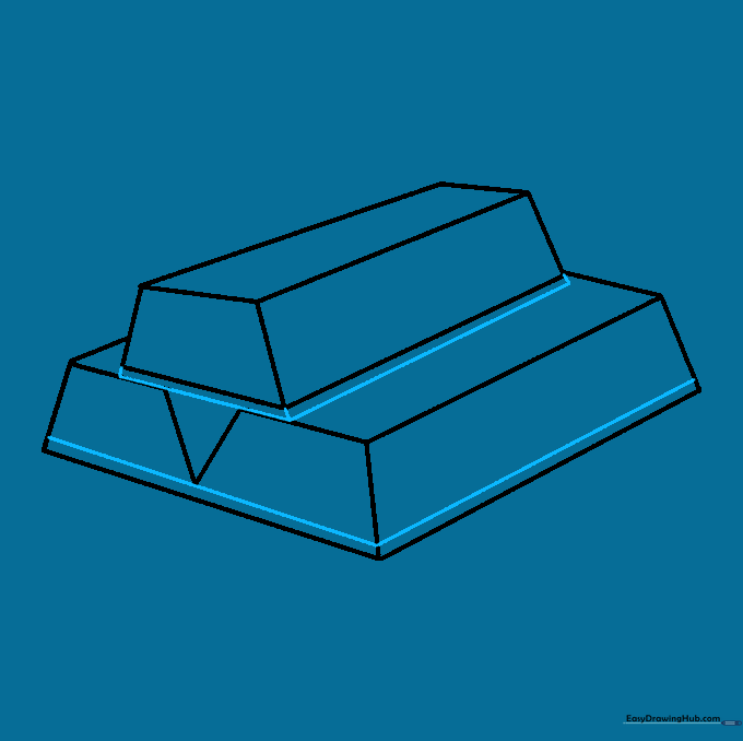Adding final bold outlines to define the edges of the gold bar stack.
