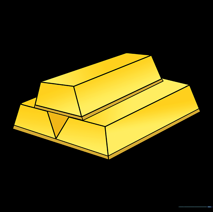 A finished gold bar drawing colored with yellow and shaded for depth.