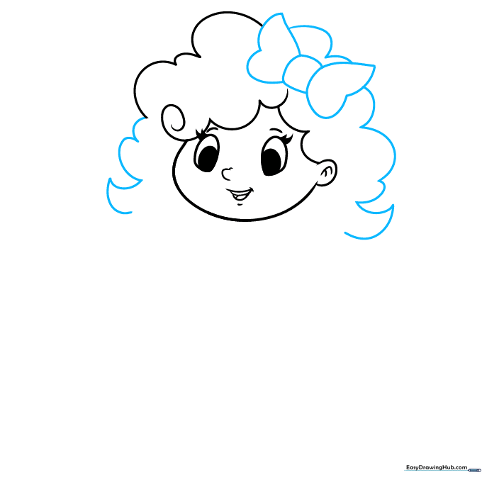 Goldilocks drawing with a hairbow added to the top of her curly hair.