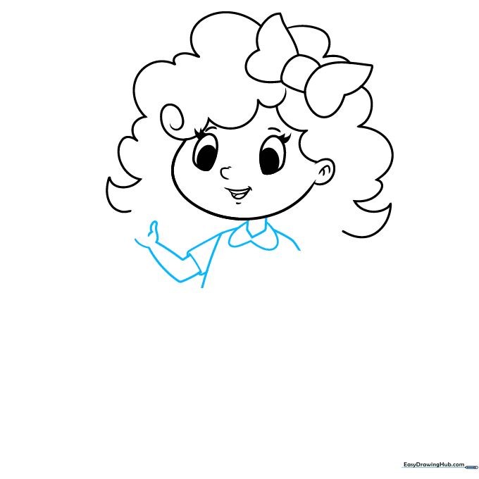 Goldilocks drawing showing the neck, heart-shaped collar, and upper arms.