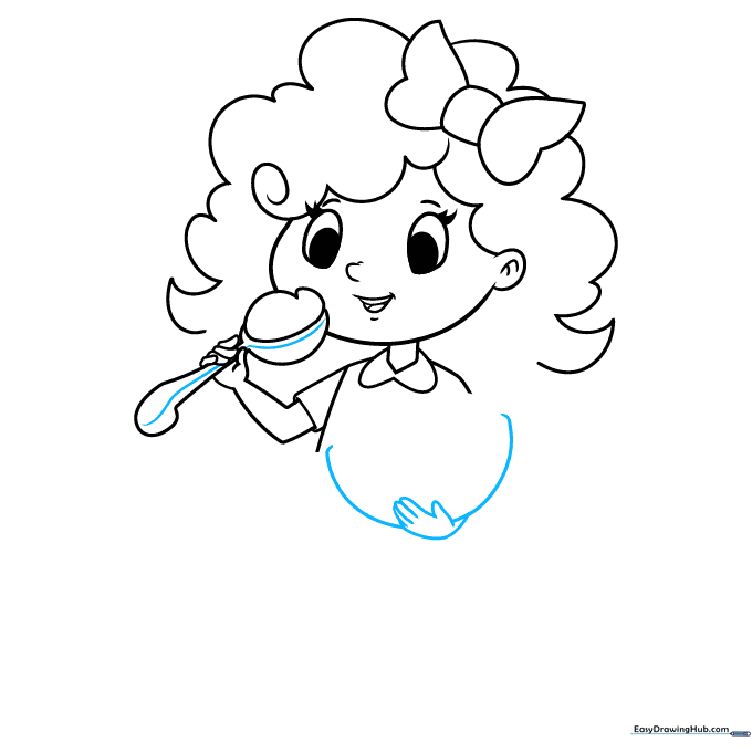 Goldilocks drawing showing her second hand holding a bowl.
