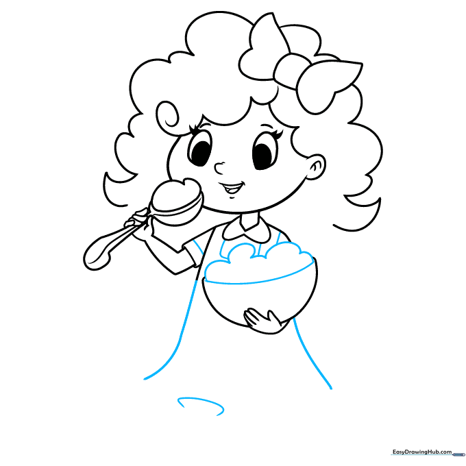 Goldilocks drawing with dress details and porridge bowl added.