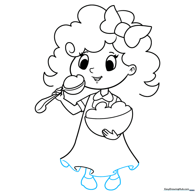 Goldilocks drawing showing the bottom of her dress, legs, and shoes.