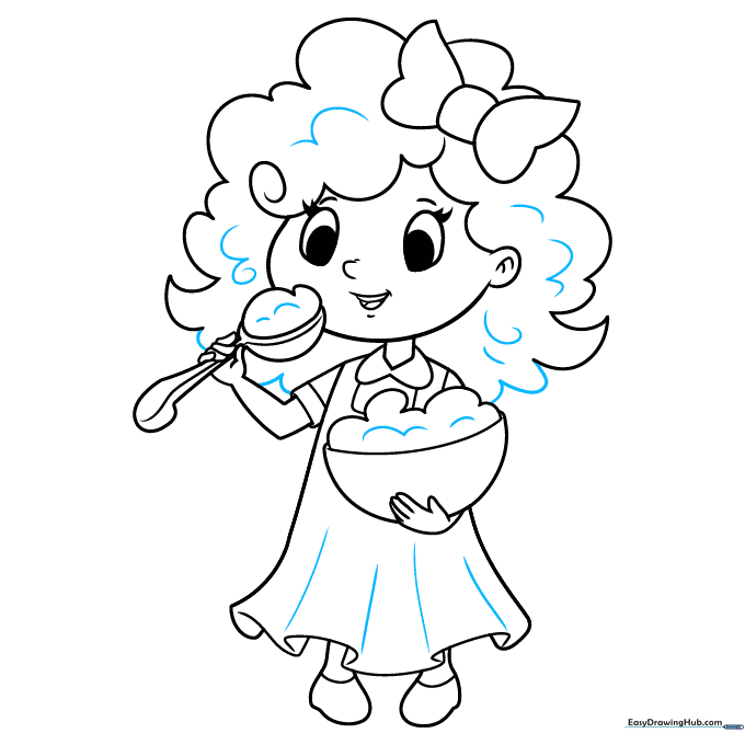 Completed Goldilocks line art with added texture and dress details.