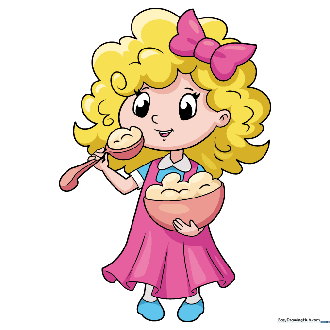 Fully colored Goldilocks character with golden hair and a colorful dress.