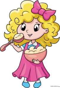 Colorful, finished illustration of Goldilocks holding a bowl of porridge, used as the featured tutorial image.