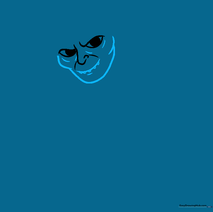 Pencil outline showing Gollum's mouth, teeth, and defined cheekbone structure.
