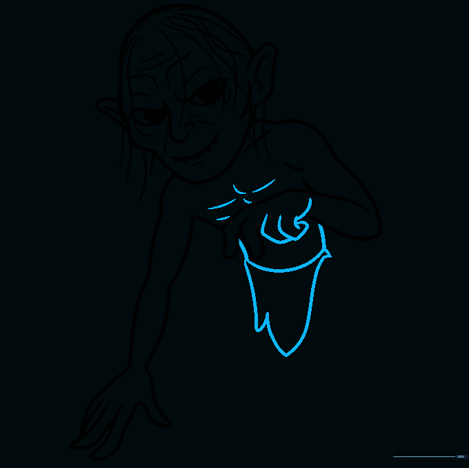 Sketch of Gollum's thin torso and simple loincloth garment.