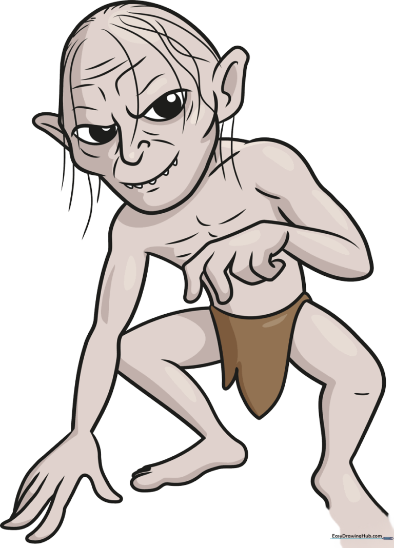 High-quality finished drawing of Gollum, showcasing detailed shading and character expression.