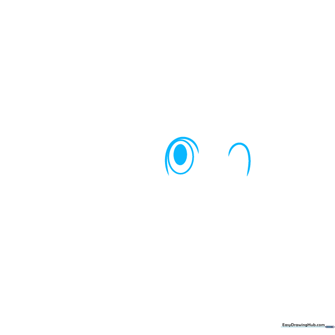 Close-up of Gon Freecss's eye sketch showing an oval pupil and upper eyelid line.