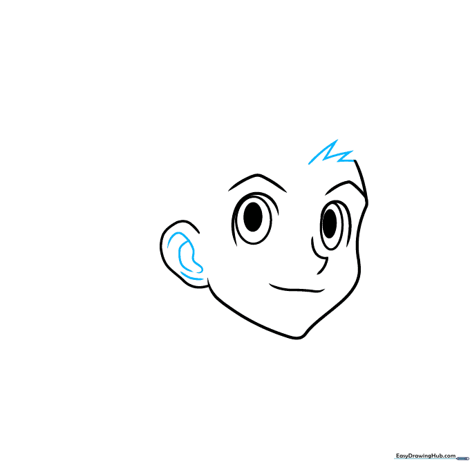 Adding ear details and the first few spikes of Gon's signature hair.
