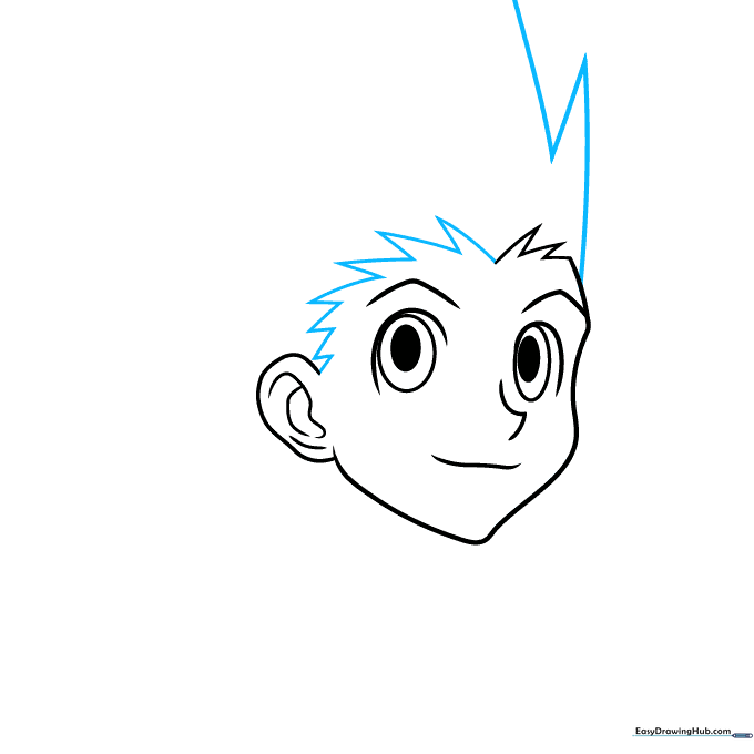 Continuing the spiky hair pattern around the head and ear.