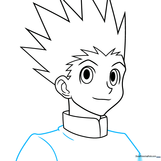 Sketching the shoulders and sleeves of Gon's jacket.