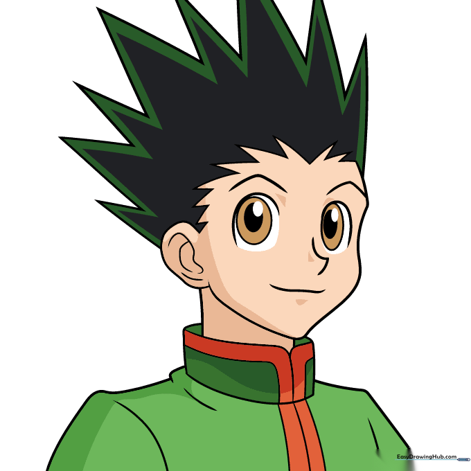 The finished, colored drawing of Gon Freecss.