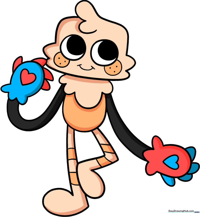 Finished drawing of Goob from Dandy's World, showcasing his tan body and colorful mittens.