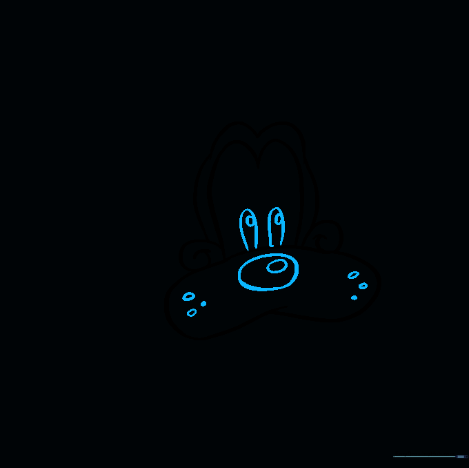 Detailed view of Goofy's eyes, pupils, nose, and whisker spots.