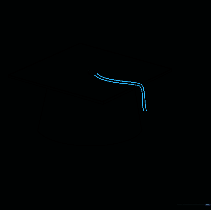 Parallel curved lines representing the string of the tassel hanging off the cap.