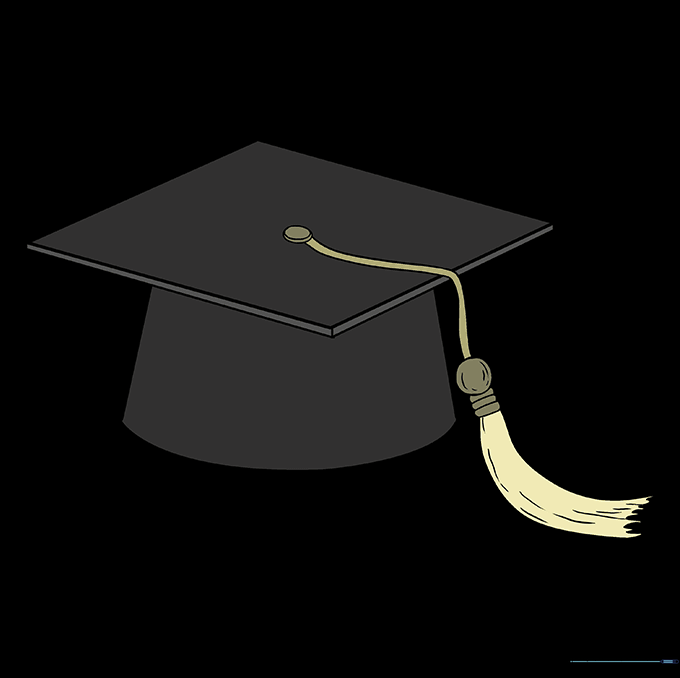 The finished graduation cap drawing, colored in with a dark cap and a bright tassel.