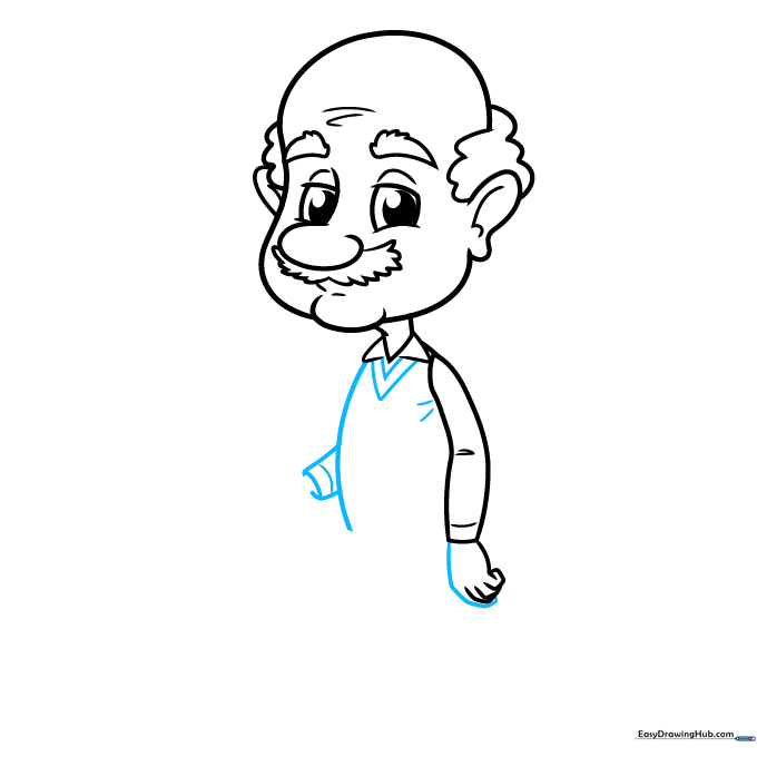 Drawing of the grandpa's vest and torso details.