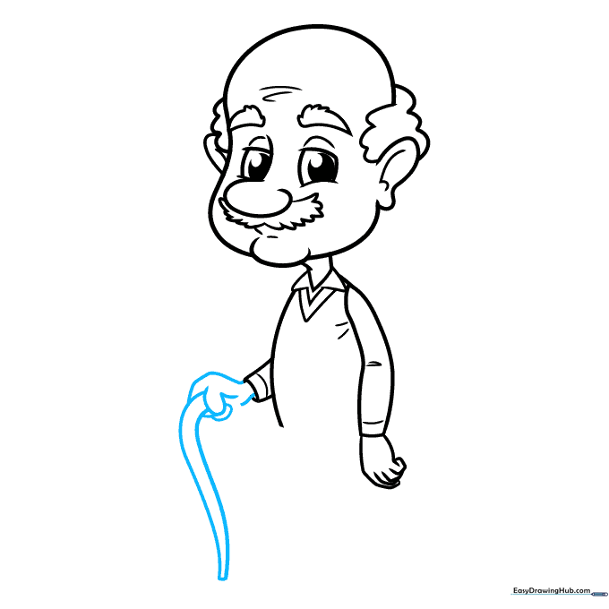 Step showing the addition of a walking cane held by the grandpa's hand.