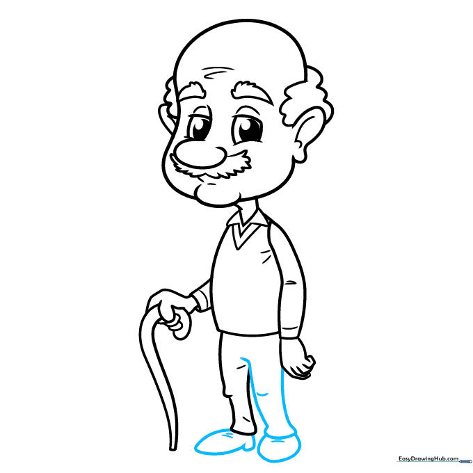 Final outline showing the completed shoes and pants legs.