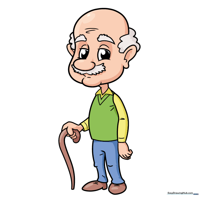 A fully colored cartoon grandpa drawing with a friendly expression.