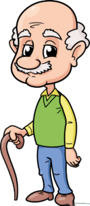 Colorful, finished illustration of a cartoon grandpa holding a cane, ready for printing or coloring.