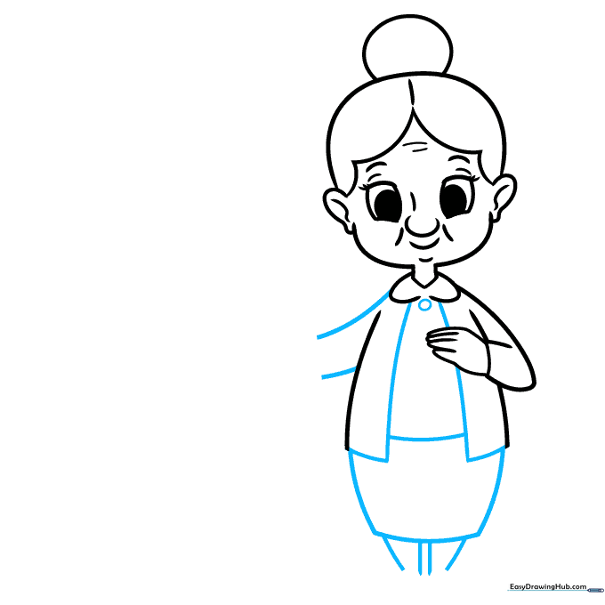Drawing of a grandmother's full outfit including skirt and legs.