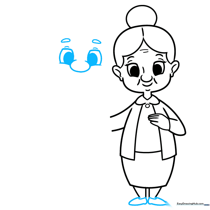 Drawing showing grandmother's shoes and the start of grandfather's facial features.