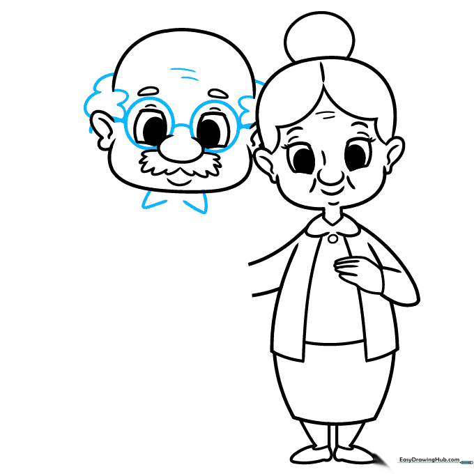 Drawing of a grandfather wearing glasses with hair and shirt collar.