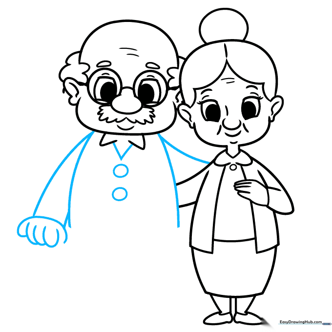 Drawing of a grandfather's shirt, buttons, and hands.