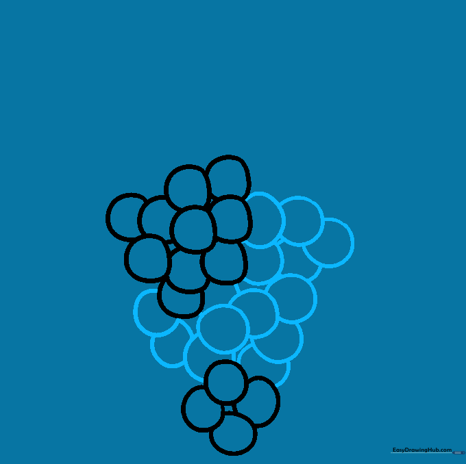 A full bunch of grapes sketched as a collection of overlapping circles in a triangular formation.