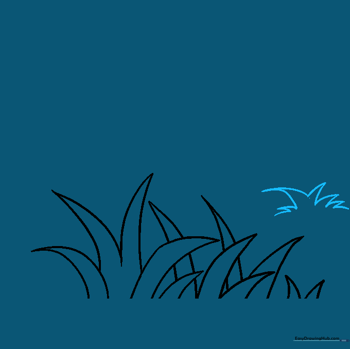 Jagged, short lines representing grass in the distance.