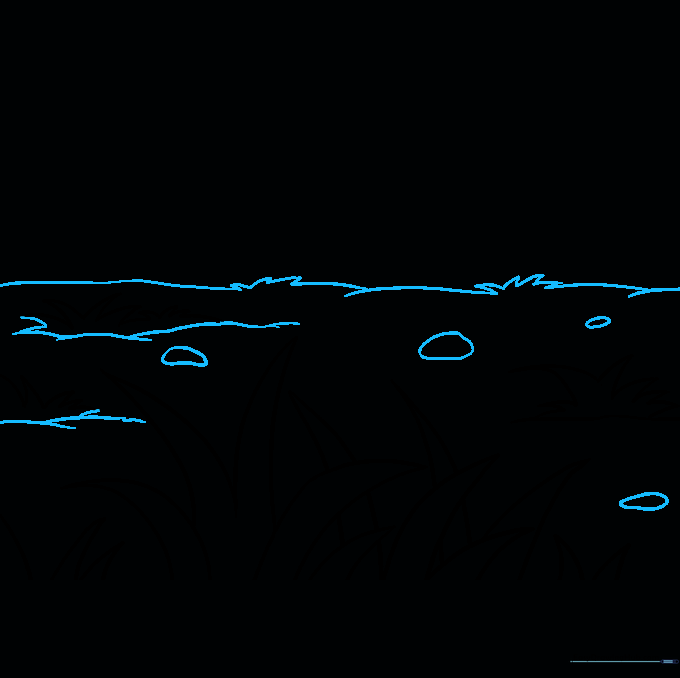 Defining the horizon line and adding simple rock shapes.